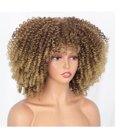 Nnzes Afro Short Curly Wig - Brown to Blonde Kinky Curly Fluffy Wig for Black Women 12inch - Synthetic Hair Full Wigs for Daily Wear - Buy Online on GoSupps.com