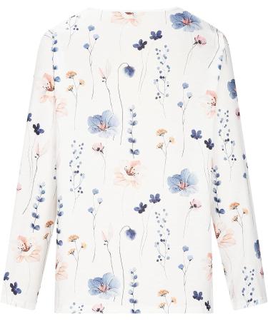 Fall Floral Printed Crochet Trim V Neck Top | Women's Casual Loose Pullover Tee Shirt | Long Sleeve - X-Large - Buy Online on GoSupps.com