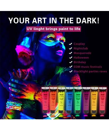 UV Glow Blacklight Face and Body Paint 8-Color 1oz - Day/Night Stage Makeup for Clubbing & Costumes - Buy Online on GoSupps.com