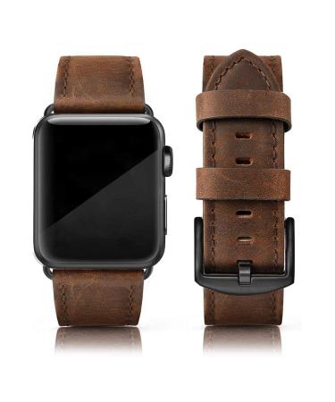 EDIMENS Leather Bands Compatible with Apple Watch 45mm 42mm 44mm Band Men Women, Vintage Genuine Leather Wristband Replacement Band Compatible for Apple Watch iwatch Series 8 7 6 5 4 3 2 1, SE Sports Retro Walnut Classic Retro Walnut