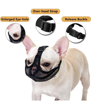 ILEPARK French Bulldog Muzzle - No Cover Forehead Adjustable Mesh Anti-Biting for Short Snout Dogs (Large Black) - Comfortable & Breathable - Buy Online on GoSupps.com