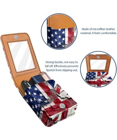 Travel Lipstick Organizer Case | Portable Makeup Bag with Mirror | Vintage American Flag Design - B176l5hami - Buy Online on GoSupps.com