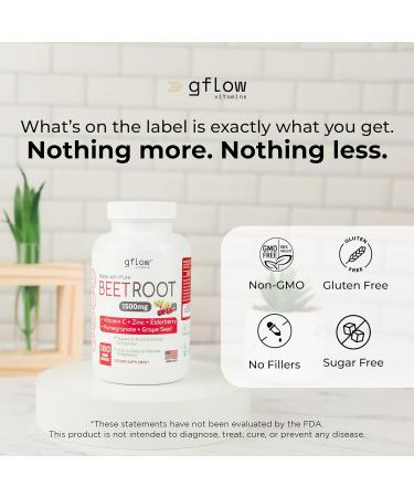 gflow vitamins Beet Root Capsules Organic - All Natural with Vitamin C and Zinc - Supports Heart Health & Stamina Non-GMO 180 Vegetarian Capsules | Made in USA - Buy Online on GoSupps.com