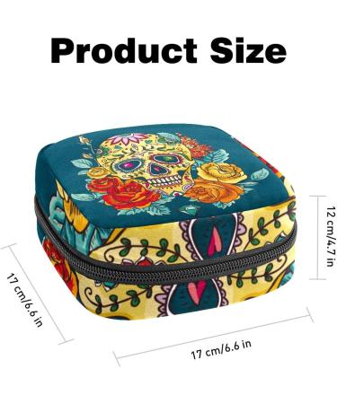 Stylish Menstruation Pad Bag with Zipper | Women's Tampon & Napkin Bag | Day of the Dead Collection - Buy Online on GoSupps.com