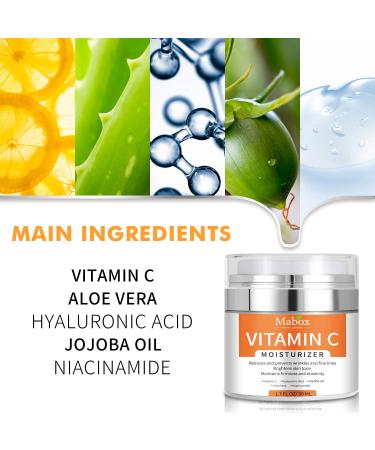 Mabox Vitamin C Moisturizer Cream with Vit E, Hyaluronic Acid, Niacinamide - Dark Spot Remover for Face & Body - Anti-Aging Formula (1.7 Fl. Oz) - Buy Online on GoSupps.com
