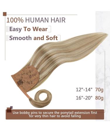 RUNATURE Ash Brown Highlighted Platinum Blonde Human Hair Ponytail Extension 12 Inch - Clip in Ponytail Hair Extension 70g - Straight Ponytail with Magic Paste - Buy Online on GoSupps.com