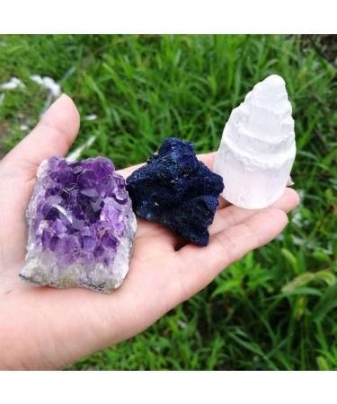 Natural Crystal Rough 1pc Natural White Selenite Skyscraper Amethyst Cluster Azurite Malachite Specimen Crystals Stones Combos Set QINTINYIN Combo of 3 - Buy Online on GoSupps.com