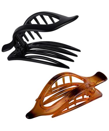CROWN GUIDE Hair Claw Clips for Long Thick Hair Womens Crystal Plastic Curved Side Slide Hair Clips Comb Girls Ladies Beauty Accessory Pin Teeth Clamp 2pcs(Black and Coffee) One Size (Pack of 2) Multi-colored