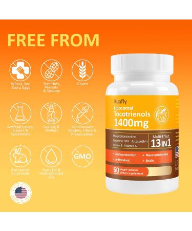KUAFLY Liposomal Tocotrienols Vitamin E 1400mg - High Potency Vitamin E Tocotrienols with Phosphatidylcholine Astaxanthin 180 Capsules - Buy Online on GoSupps.com