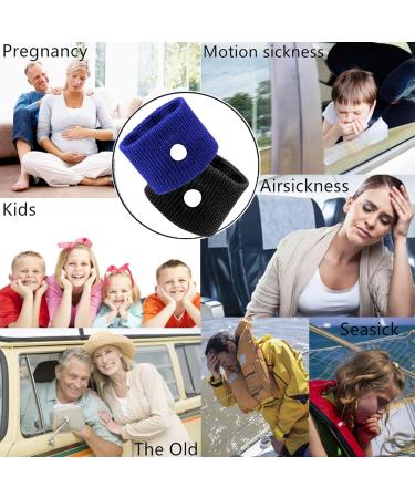 Plus Size Wide Wrists Anti-Sickness Wristbands - 2 Pairs Motion Sickness Relief Bands for Car, Sea, Cruise, Flying, Pregnancy - Black+Blue - Buy Online on GoSupps.com
