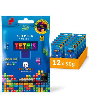 Powerbeaous gamer rubber-12x50g gummy bears in tetris shapes-gummy bears with 20% fruit juice and vitamins 8 fruity flavors tetris (8-fruit taste) 50 g (12 pack)