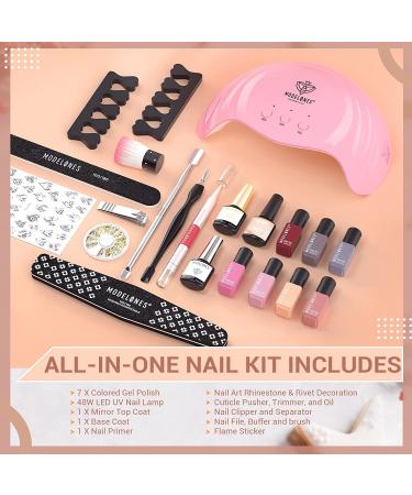 Modelones Gel Nail Polish Kit with UV Light 48W Dryer - 7 Nude Colors Set, Base & Top Coat, Primer, Decorations, Manicure Tools - Perfect Gift for Women - Buy Online on GoSupps.com