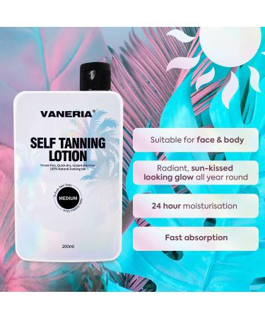 VANERIA Self Tan Lotion 200ml (Dark) - Hydrating Vegan Sunless Tanner | Cruelty Free | Light/Medium/Dark Brown Shade - Buy Online on GoSupps.com