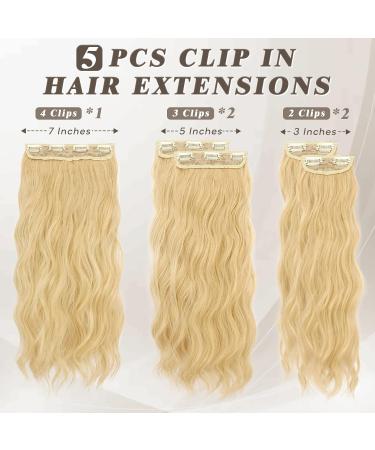 BARSDAR Clip In Extensions - 5 PCs Long Wavy Butter Blonde Synthetic Hair | Thick & Soft 45 cm for Women & Girls - Buy Online on GoSupps.com