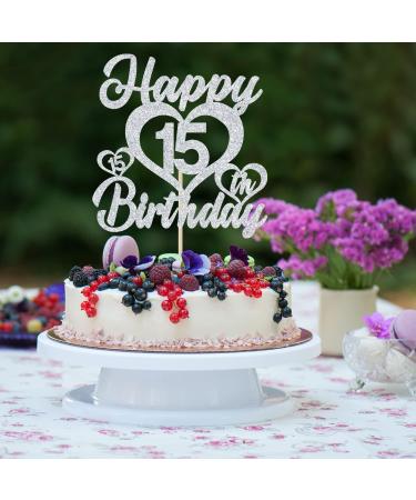 Happy 15th Birthday Cake Topper 15th Cake Topper Happy 15th Birthday Decorations for Boys/Girls Happy Bithday Party Decorations Silver Glitter - Buy Online on GoSupps.com