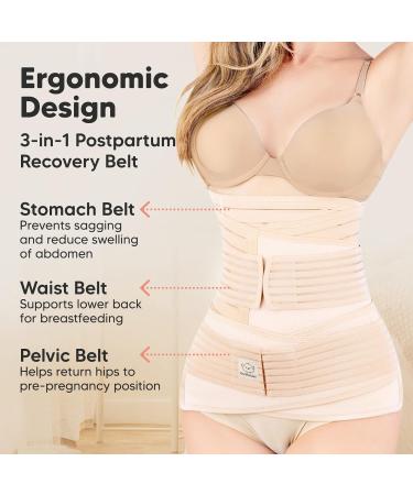 3-in-1 Postpartum Belly Support Wrap | Postpartum Belly Band for Slimming & Shaping | M/L Classic Ivory - Buy Online on GoSupps.com