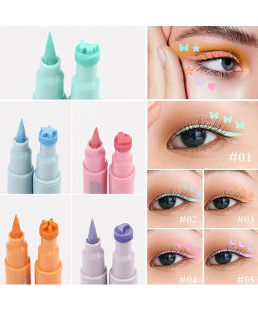 Winged Eye Liner Stamp - Cat Eye Stamp | 5 Colorful Eyeliner Pen | 2-in-1 Double Ended Eye Makeup Pen | Multi-Shape Winged Eyeliner Stamps For Creative Makeup Festival Makeup Women - Buy Online on GoSupps.com