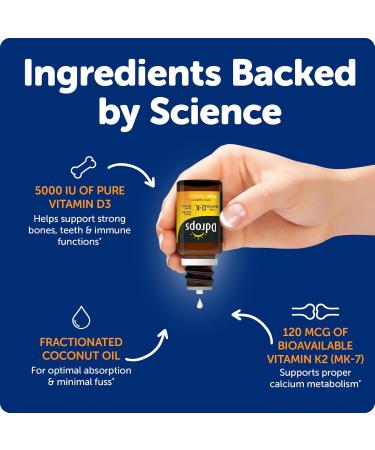 Ddrops Extra Strength 5000 IU Vitamin D3 + K2 90 Drops - Liquid Vitamin D3 & K2 (MK7) Supplement. Supporting Strong Bones Immune System and Cardiovascular Health. 0.06 Fl Oz (Pack of 1) - Buy Online on GoSupps.com