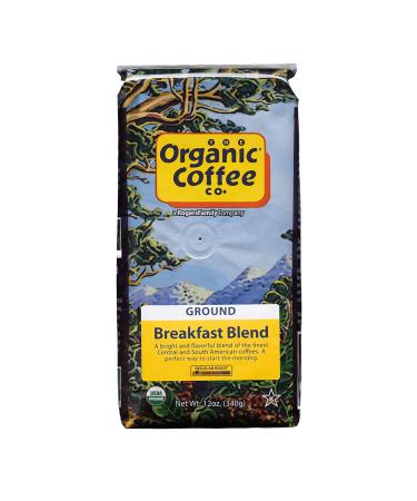 Organic Coffee Co. Breakfast Blend Ground Coffee 12 Ounce Medium Light Roast USDA Organic