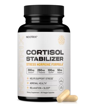 Nootrix Cortisol Manager & Stabilizer Supplement | Supports Deep Sleep Relaxation Adrenal Health & Stress | 300mg Ashwagandha | L-Theanine Rhodiola Rosea Extract & Apigenin | 90 Capsules 90 Count (Pack of 1)