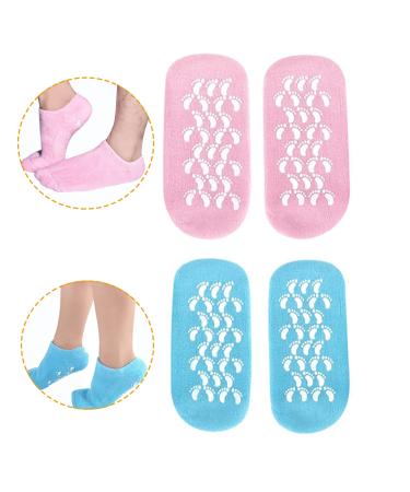 Moisturizing Socks, Gel Socks Soft Moisturizing Gel Socks, Gel Spa Socks for Repairing and Softening Dry Cracked Feet Skins, Gel Lining Infused with Essential Oils and Vitamins (Blue&Pink)