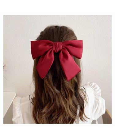 W WEILIRIAN Satin Hair Bows Red Bow Hair Clips Ribbon Hair Barrettes Clip Large Solid Colour Bowknot Hairpin French Hair Barrette Scrunchies Ponytail Hair Styling Accessories Jewellery (Red)