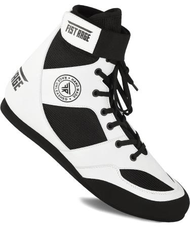 FISTRAGE Leather Boxing Shoes | Kick Fighting Training Mesh Unisex Pro Men's & Youth | Lightweight Boot for Adults & Youth | White/Black - Size Women 9.5/Men 8 - Buy Online on GoSupps.com