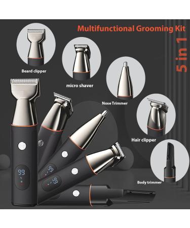 5-in-1 Waterproof Beard Trimmer & Hair Clippers for Men | Cordless Mustache & Nose Hair Grooming Kit - Magnetic Heads - Buy Online on GoSupps.com