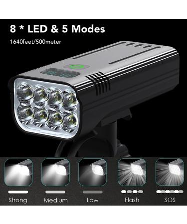 NEWBOLER Bike Lights 10000mAh USB Rechargeable - Super Bright 3000 Lumen 8 LED Bicycle Light with 5 Modes - Waterproof Bike Headlight with 360 Rotation Bracket - Buy Online on GoSupps.com