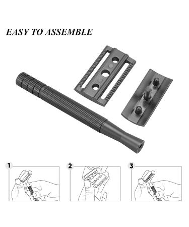 CSB Double Edge Safety Razor | Eco-Friendly Metal Razor for Men & Women | Brass Handle Zinc Alloy Head | 20 Blades Included | Matte Black | Zero Waste Reusable - Buy Online on GoSupps.com