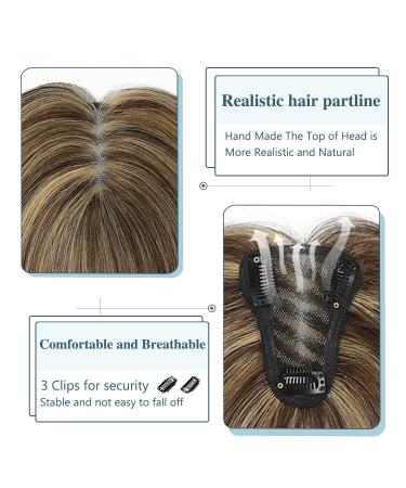 SARO-UP 10 Real Human Hair Clip-In Hair Topper for Women with Thinning Hair - Medium Brown & Honey Blonde (P4/27) - Hair Extensions for Thinning Hair/Hair Loss - Buy Online on GoSupps.com