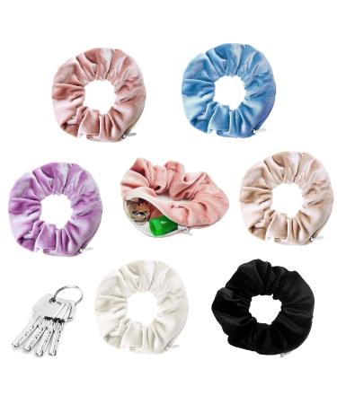 DaKuan 6 Pack Velvet Scrunchies with Pocket Hidden Zipper Zipper Satin Hair Ties Elastic Bands for Women Girls Storage Money Lipstick Necklace and Keys (Navy Tan Black Pink Purple Beige) - Buy Online on GoSupps.com