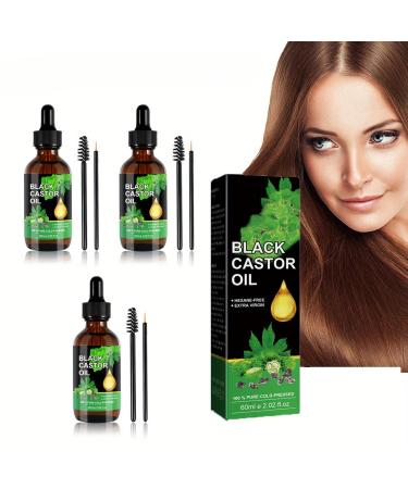 3PCS 100% Pure Jamaican Black Castor Oil Cold Pressed Organic Castor Oil for Hair Eyelashes Eyebrows Growth Jamaican Black Castor Oil Organic Cold Pressed Unrefined Glass Bottle