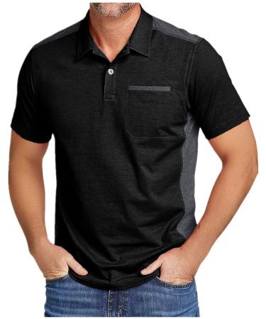 ZITY Golf Shirt for Men Short Sleeve Sports Polo Shirts Mesh Tennis T-Shirt 0013-pocket Black XX-Large