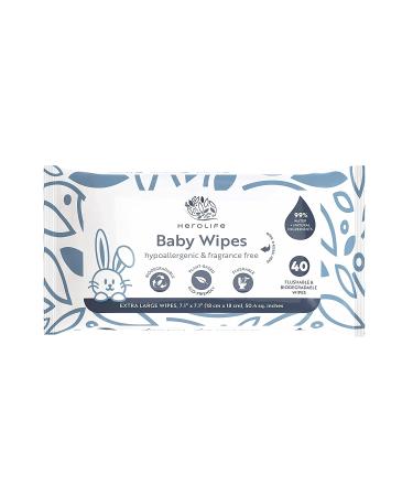 HEROLIFE Large Flushable Baby Wipes | Plant-Based, Biodegradable & Hypoallergenic | 99% Water & Plant-Derived | Eco-Friendly & Septic Safe | 40% Larger Size - Buy Online on GoSupps.com