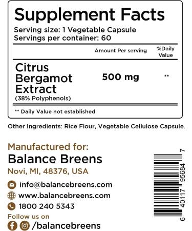 Balancebreens Citrus Bergamot 500mg 60 Vegan Capsules - Advanced Bergamot Supplement for Metabolism (60 Count (Pack of 1)) - Buy Online on GoSupps.com