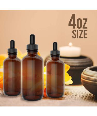 12 Pack 4 oz Amber Essential Oil Dropper Bottles with Glass Dropper and Stainless Steel Funnel for Aromatherapy - Refillable and Empty Boston Round Bottles - Buy Online on GoSupps.com