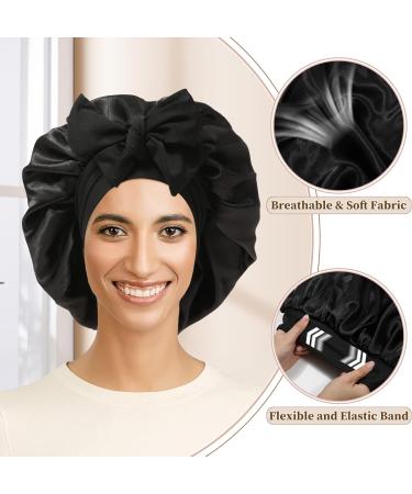 Welrog Satin Hair Hood for Women | Double-Sided Satin Silk Sleep Bonnet | Hair Protection for Night | Flower/Black Design - Buy Online on GoSupps.com