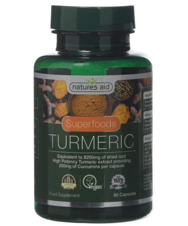 Natures Aid Turmeric 8200 mg High Potency Extract plus Whole Herb 200mg Curcumins Vegan 60 Capsules