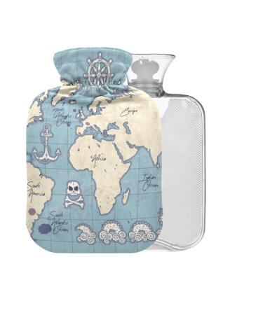 Vintage World Map BAP Free Hot Water Bottle with Cover 2L Large Hot Water Bag for Pain Relief Hot and Cold Compress