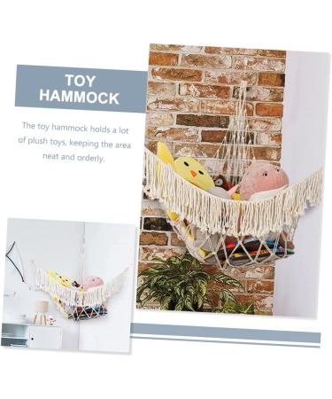 Homsfou Yoga Ball Stand & Plush Animal Corner Hammock | Bohemian Soft Toy Organizer - 164x114cm White Triangle Mesh Cotton - Buy Online on GoSupps.com