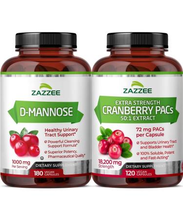 Zazzee Ultimate Urinary Tract Support Bundle | Super Concentrated Proanthocyanidin Cranberry Extract Capsules Plus D-Mannose 1000mg Capsules for UT & Bladder Cleansing