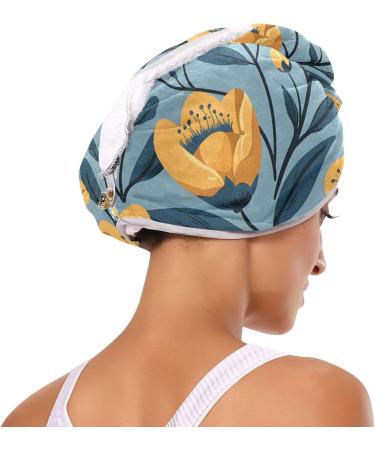 Buy Seamless Yellow Flowers Leaves Hair Towel 2 Pack - Super Absorbent Quick Dry Hair Turbans for Women & Girls - Buy Online on GoSupps.com
