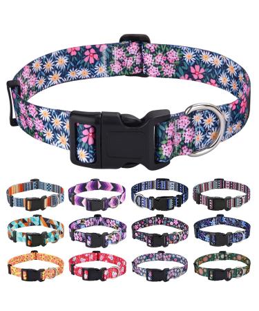 Mihqy dog collar adjustable soft & comfort nylon dog collar for small medium-sized dog puppies (variety of flowers l) l (neck circumference 38-63 cm width 2.5 cm) variety of flowers