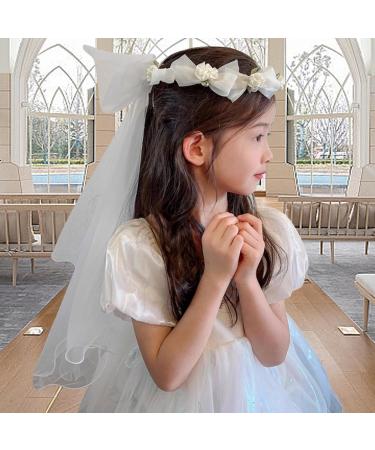First Communion Veil with Light and Crystal First Holy Communion Veil for Girls White Bow and Flower Crown Lace Veil First Communion Headpiece for Girls First Communion Veil - Buy Online on GoSupps.com