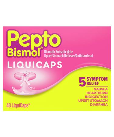 Pepto Bismol Liquicaps, Upset Stomach Relief, Bismuth Subsalicylate, Multi-Symptom Relief of Gas, Nausea, Heartburn, Indigestion, Upset Stomach, Diarrhea, 48 Liquicaps