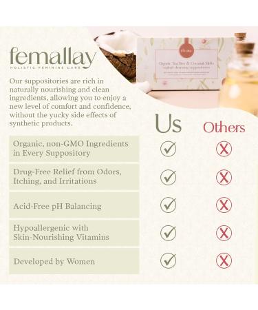 Femallay Organic Tea Tree & Oil Vaginal Cleansing Suppositories for Hygiene 100% Natural Melts for Feminine Care - Buy Online on GoSupps.com