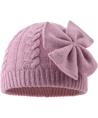 XIAOHAWANG Baby Girl Winter Hat | Cute Bow Knitted Beanie for Infant Toddler Girls 0-6 Months - Purple - Buy Online on GoSupps.com