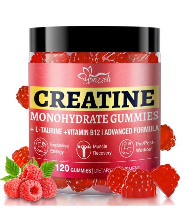 Hoozzch Creatine Gummies for Women & Men Low Sugar Creatine Supplements Help Build Muscle Creatine Monohydrate Gummies Raspberry Flavor Supports Muscle Growth and Enhances Strength 120 Count