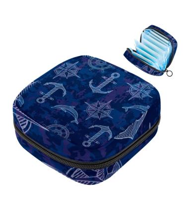 Storage bags for women's bandages navy blue anchor pattern portable menstrual pad pocket panty lips tampons women's bandages storage holder for women school office multicolored 03